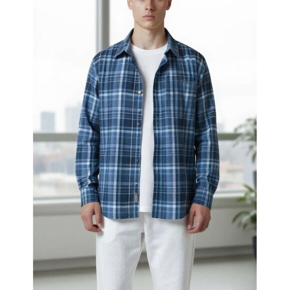 Eddie Bauer Mens Plaid Button-Down Shirt L Classic Fit Blue Long Sleeve - Picture 1 of 7